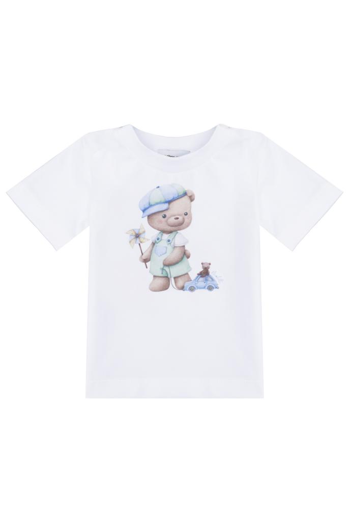 Футболка для мальчика «Мишка с машинкой», белая