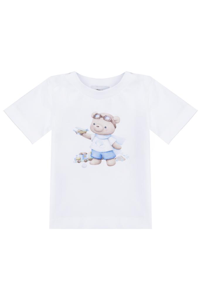 Футболка для мальчика «Мишка с самолетиком», белая