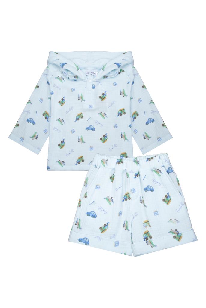 Костюм из муслина "Машинки" (туника и шорты), мятный
