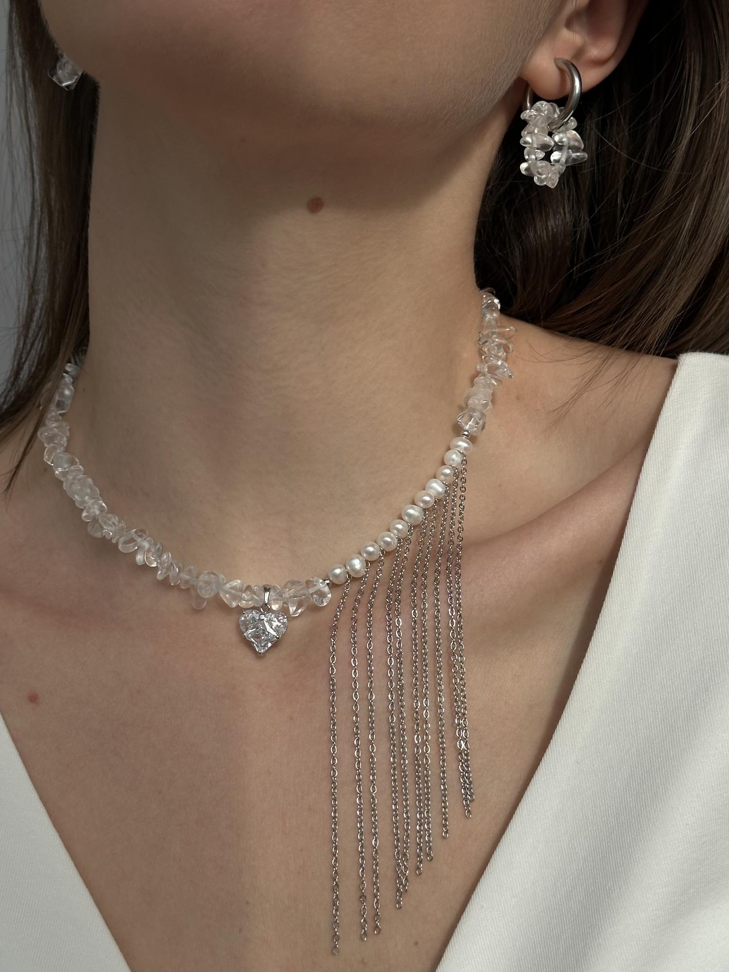 Чокер из горного хрусталя и натурального жемчуга