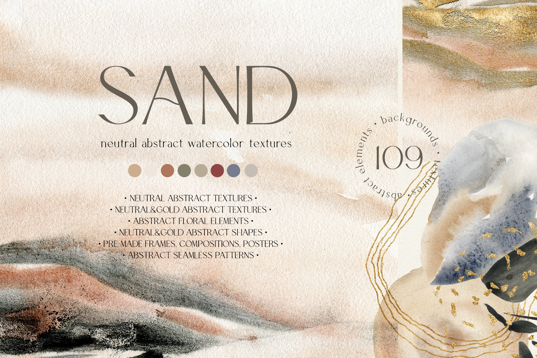 SAND Neutral abstract watercolor backgrounds and textures