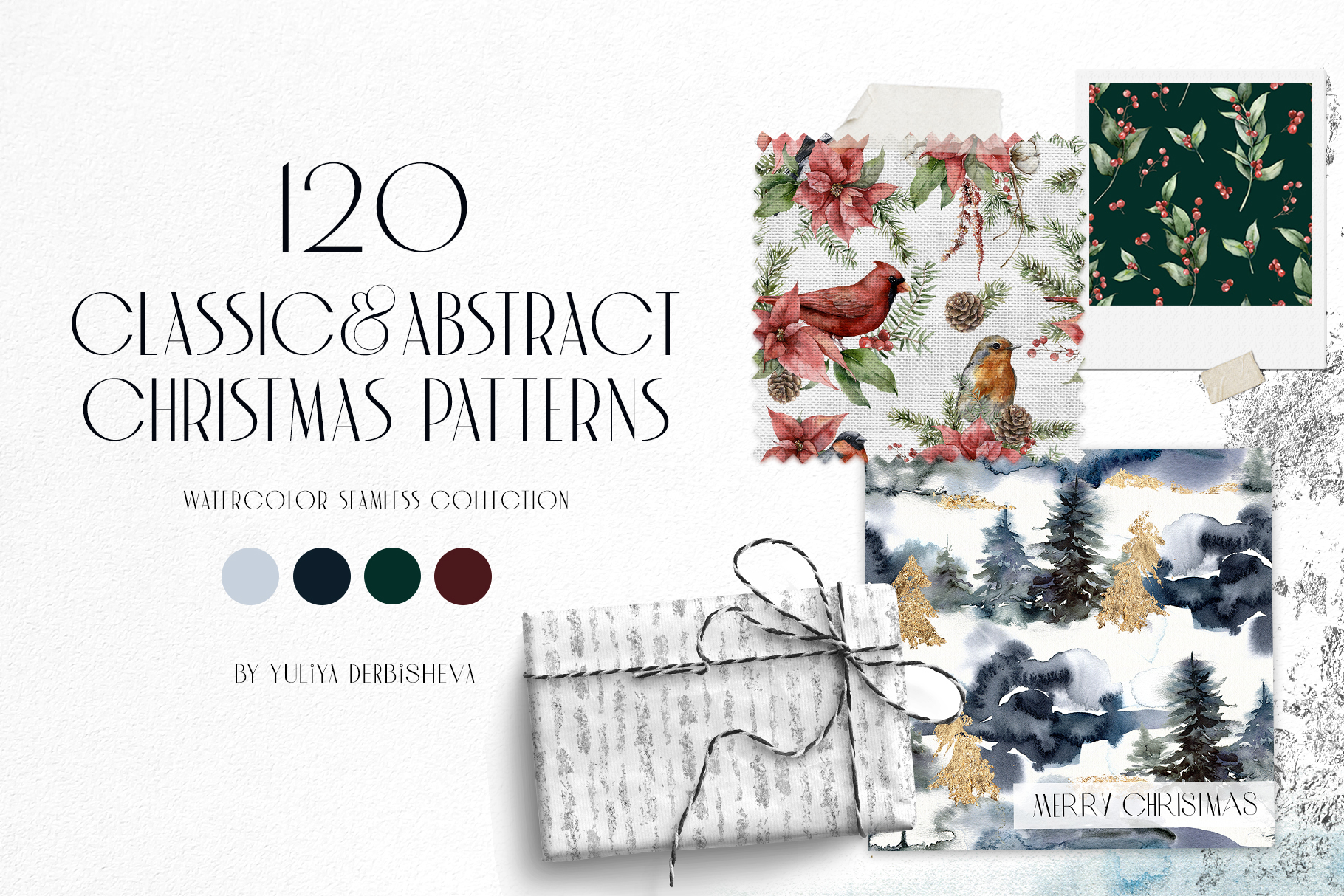 120 watercolor Traditional and Abstract Christmas seamless patterns