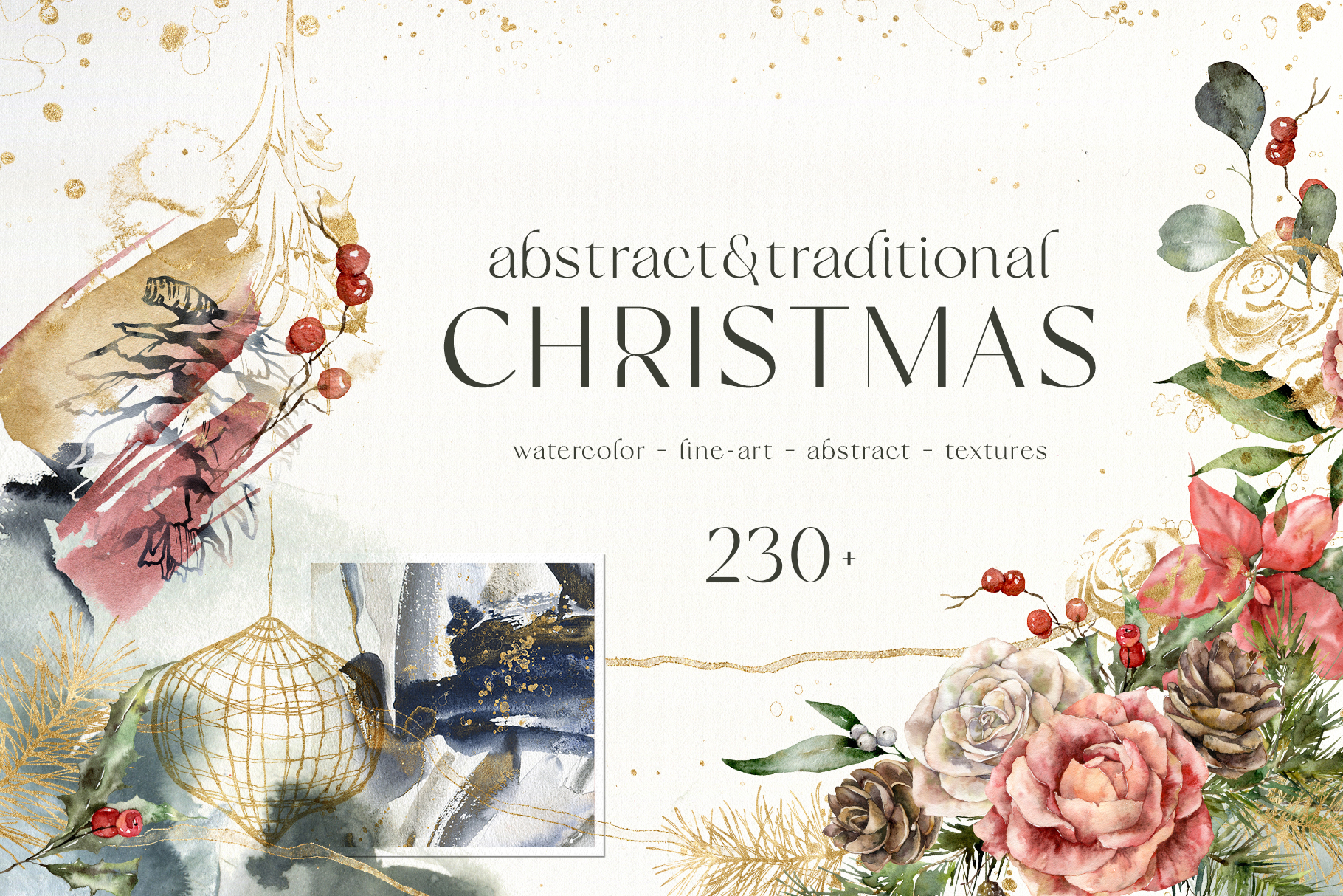 Traditional & Abstract Christmas Floral illustrations and Backgrounds for Design and Decor