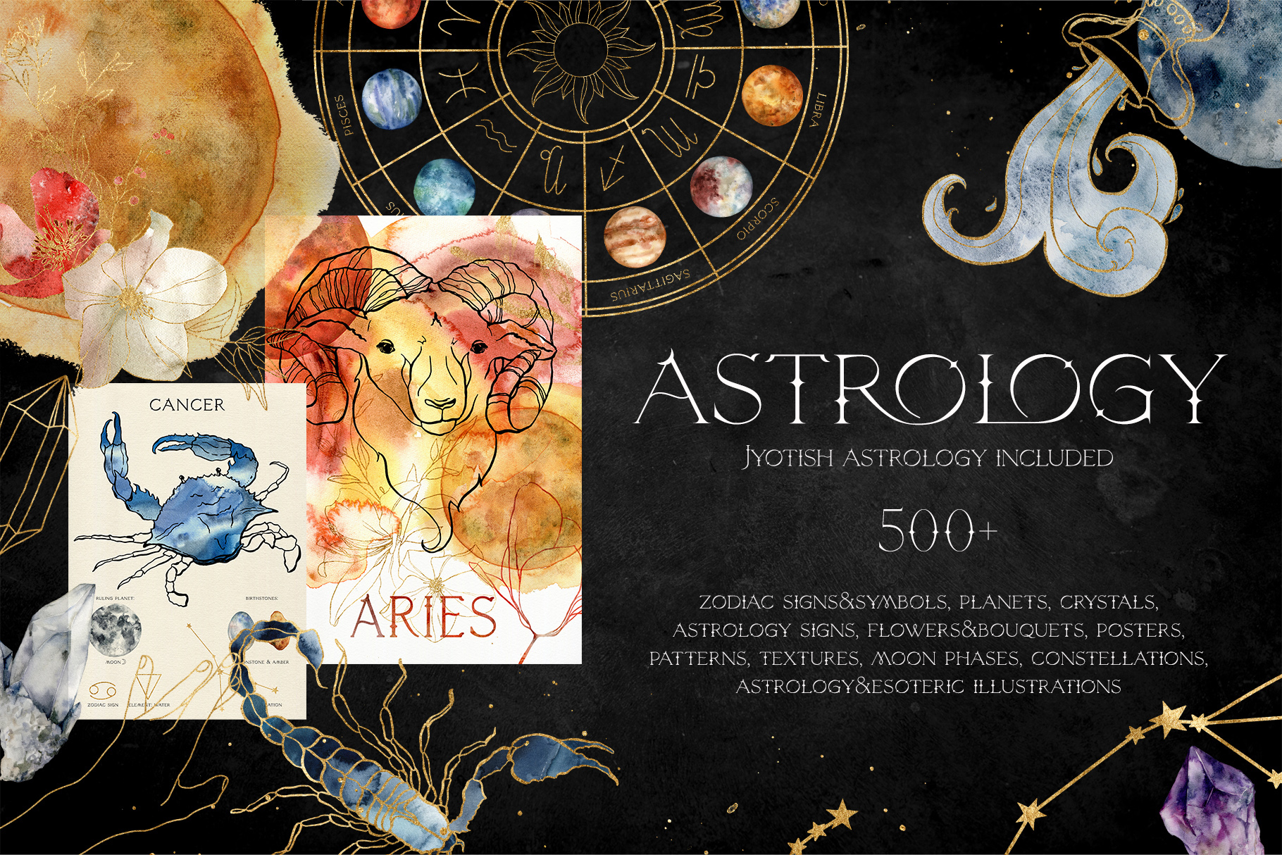 ASTROLOGY zodiac signs illustrations watercolor