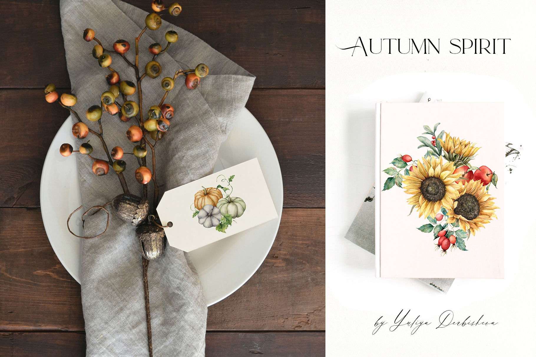 Autumn Spirit Watercolor: Pumpkins, Sunflowers & Fall Vibes for Design