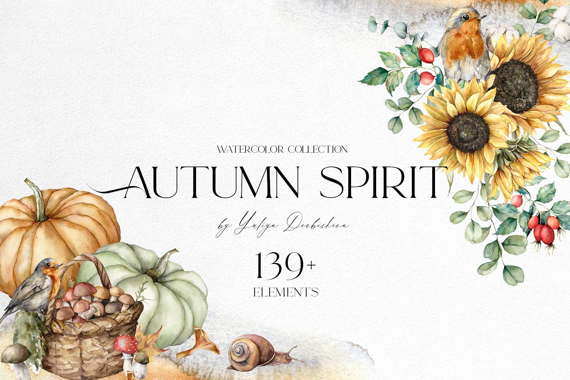 Autumn Spirit Watercolor: Pumpkins, Sunflowers & Fall Vibes for Design