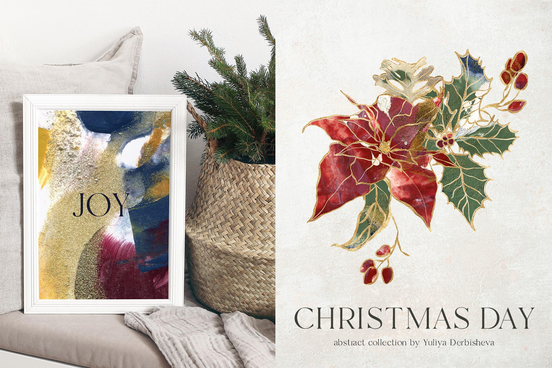 Christmas day festive backgrounds and flower illustration for design