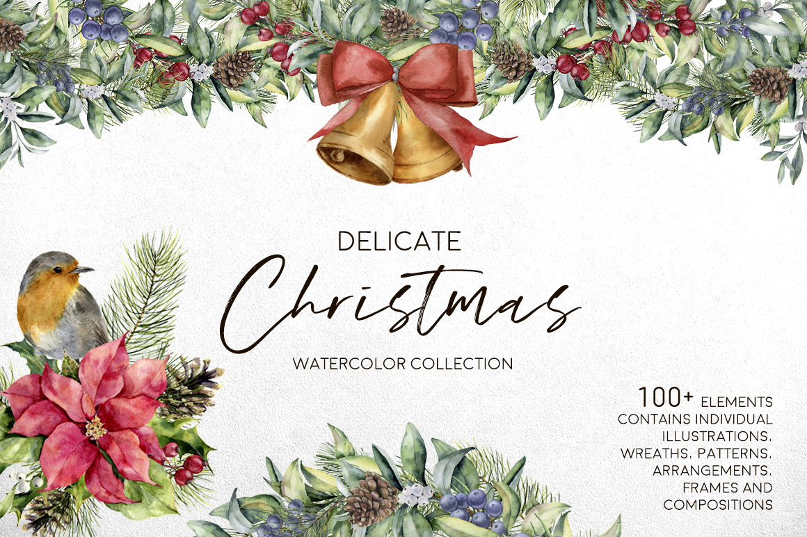 Delicate Christmas: a scandinavian watercolor Wonderland illustrations