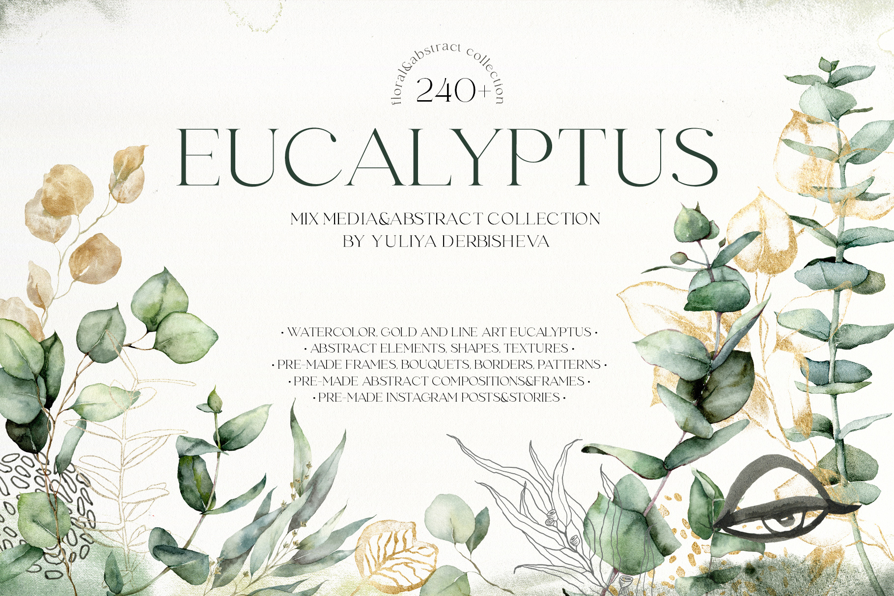 Eucalyptus watercolor greenery foliage leaves illustrations