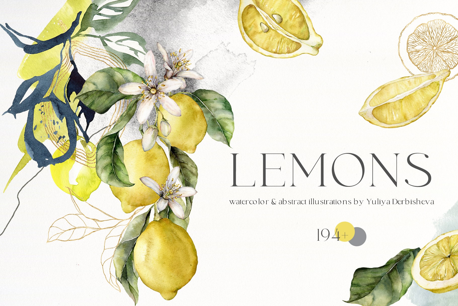 Lemons Watercolor Illustrations & Abstract Design