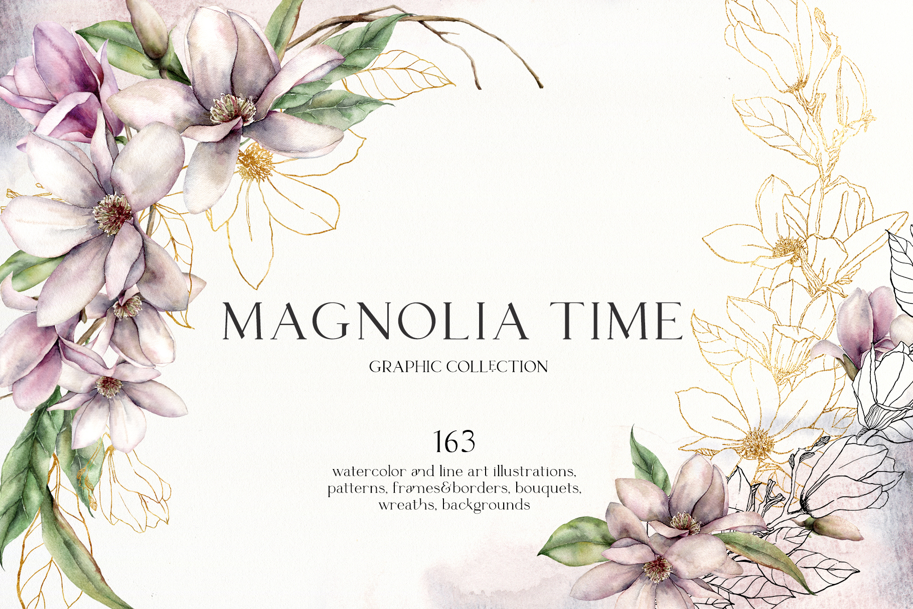 Magnolia Blossom Flower Watercolor Illustrations