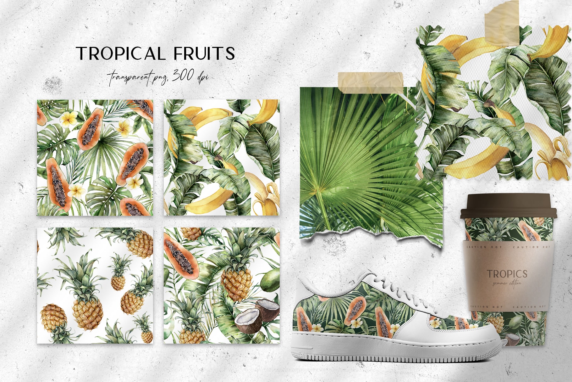 Tropics: tropical leaves and flowers surface patterns design