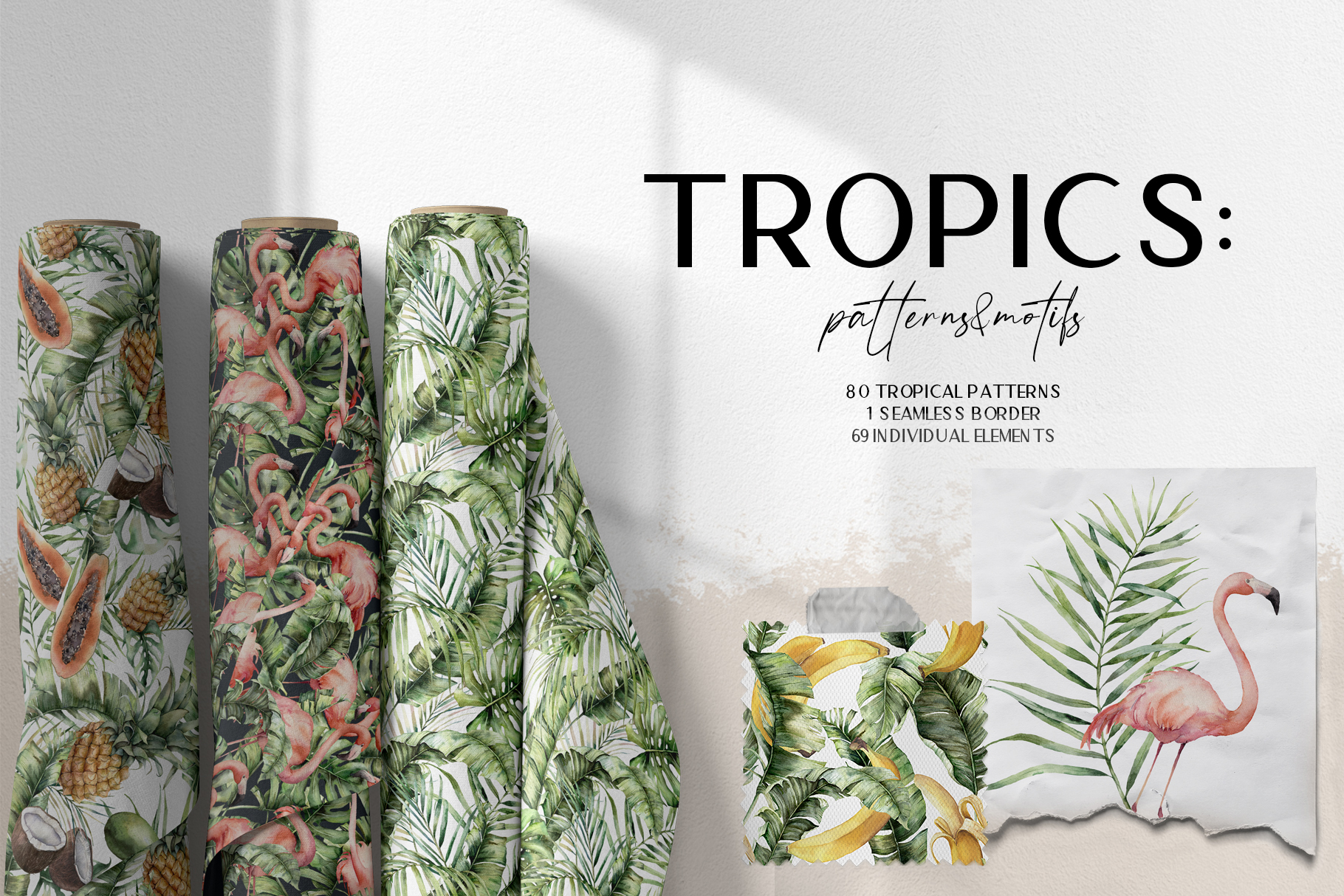 Tropics: tropical leaves and flowers surface patterns design