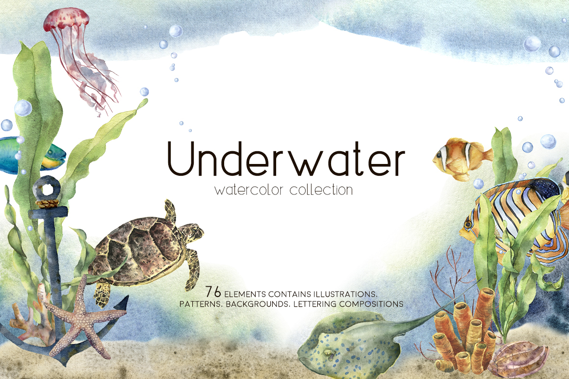 Underwater ocean watercolor clipart