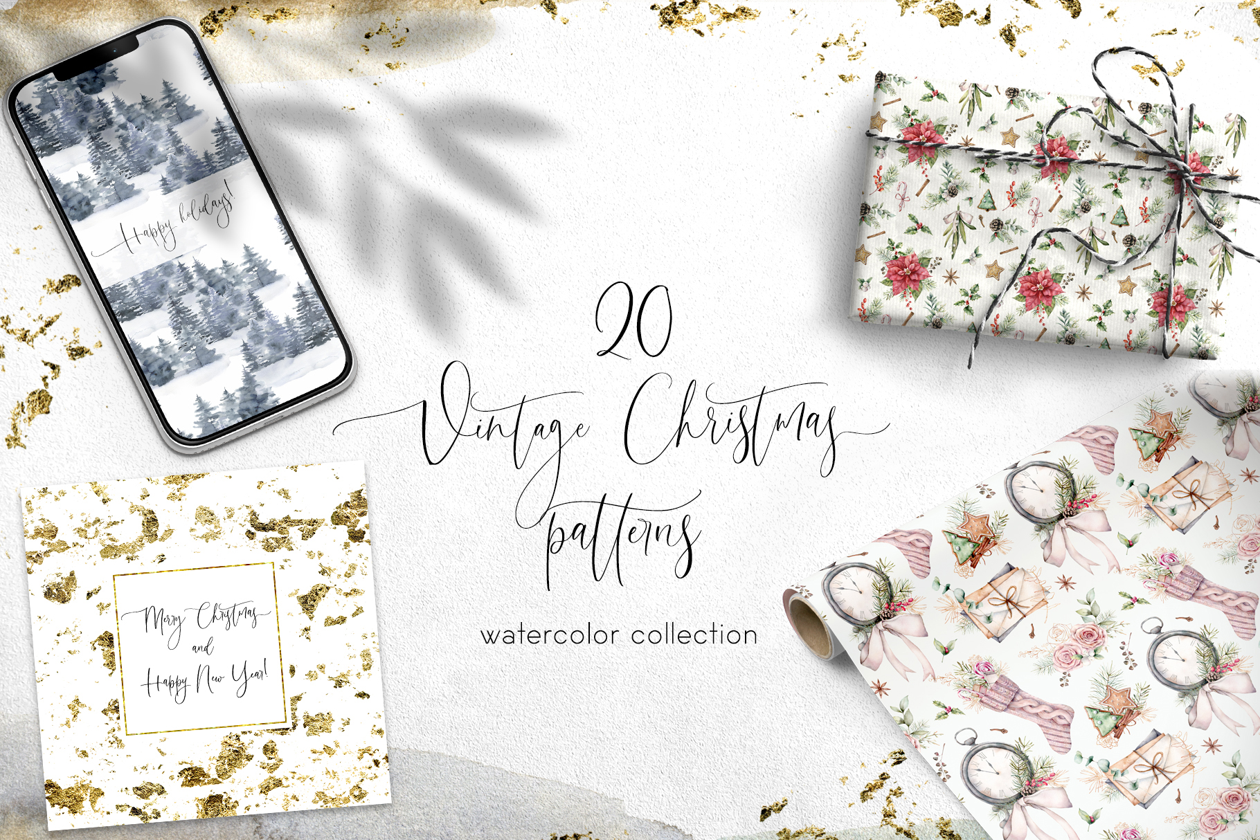 Vintage Christmas surface patterns design festive kit