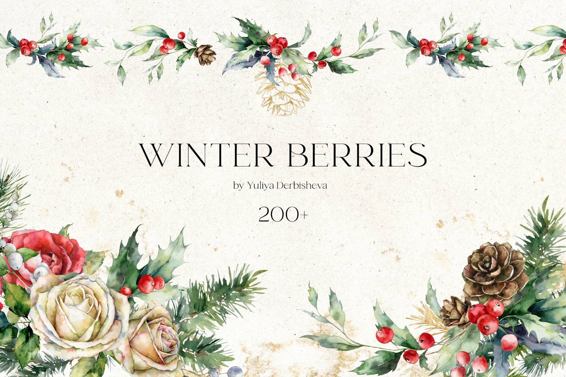 Winter Berries Watercolor Christmas Illustration for festive design