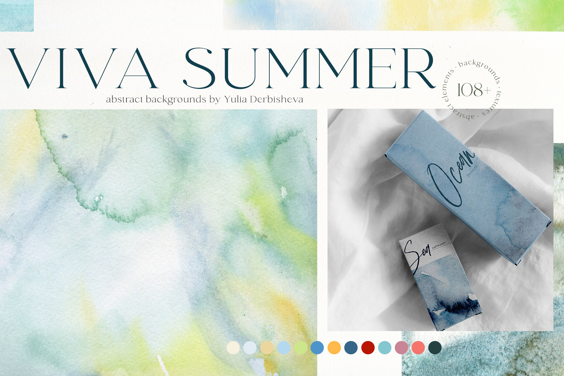 Viva summer watercolor textures background