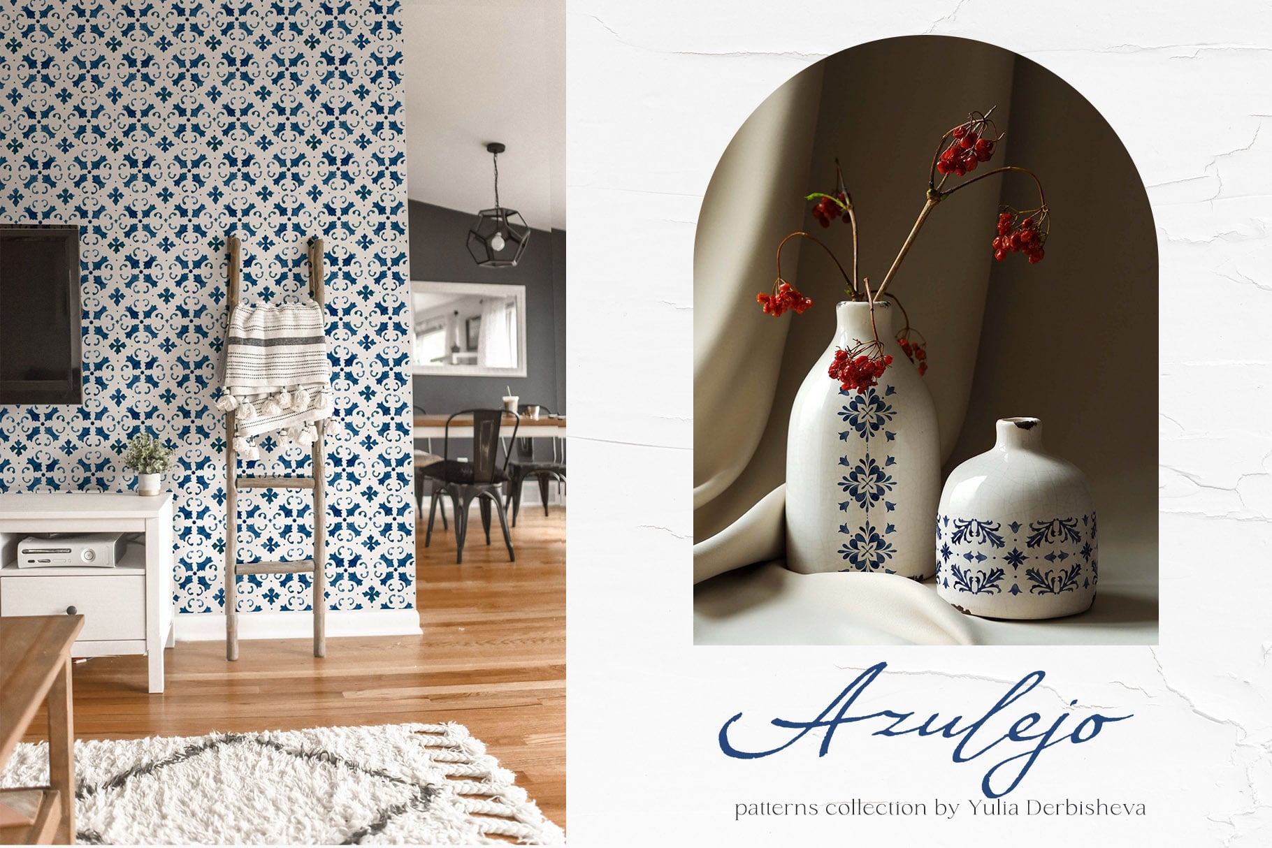 Azulejo Mediterranean Moroccan Portuguese tiles seamless patterns