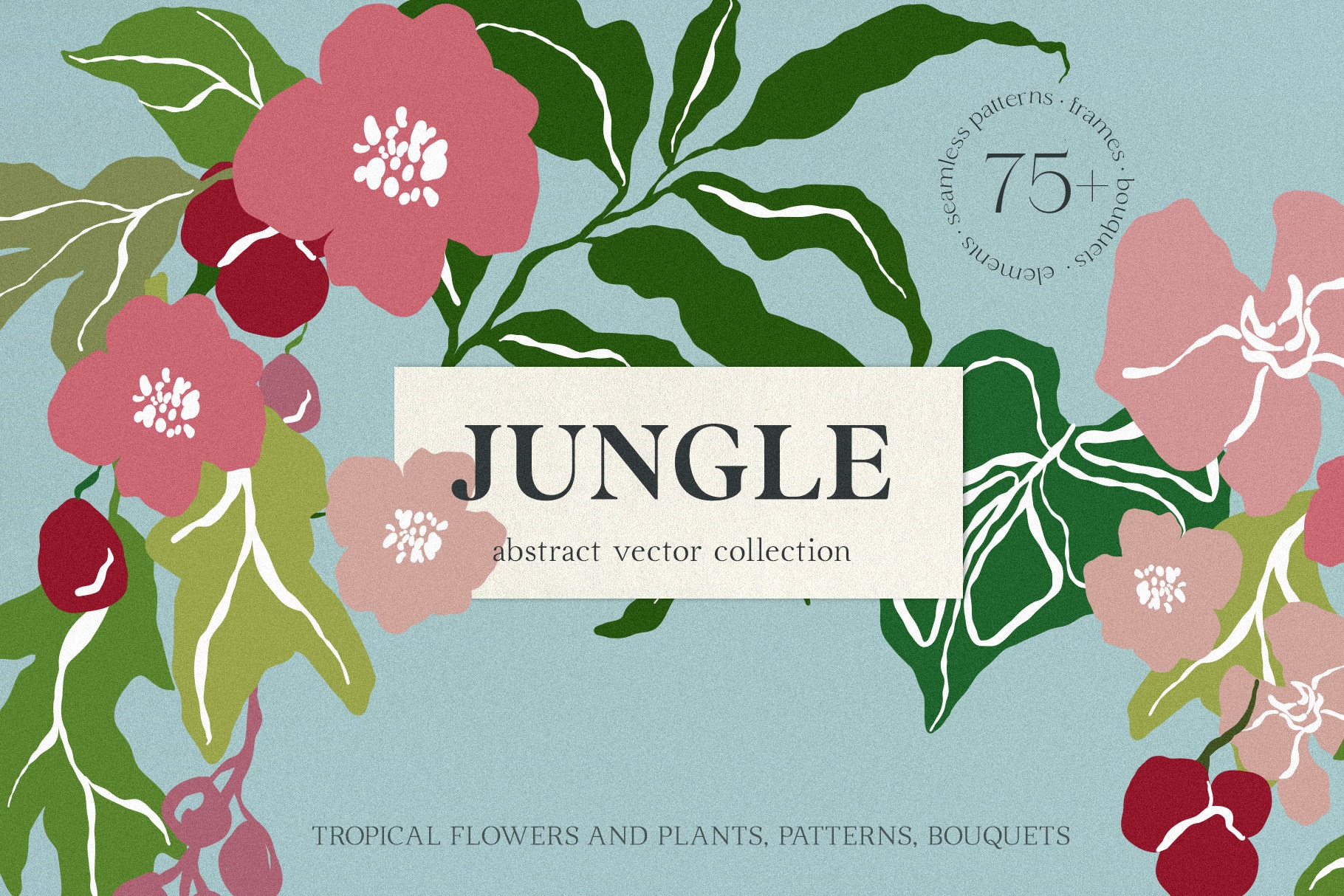 Jungle abstract vector flowers leaves naive illustrations