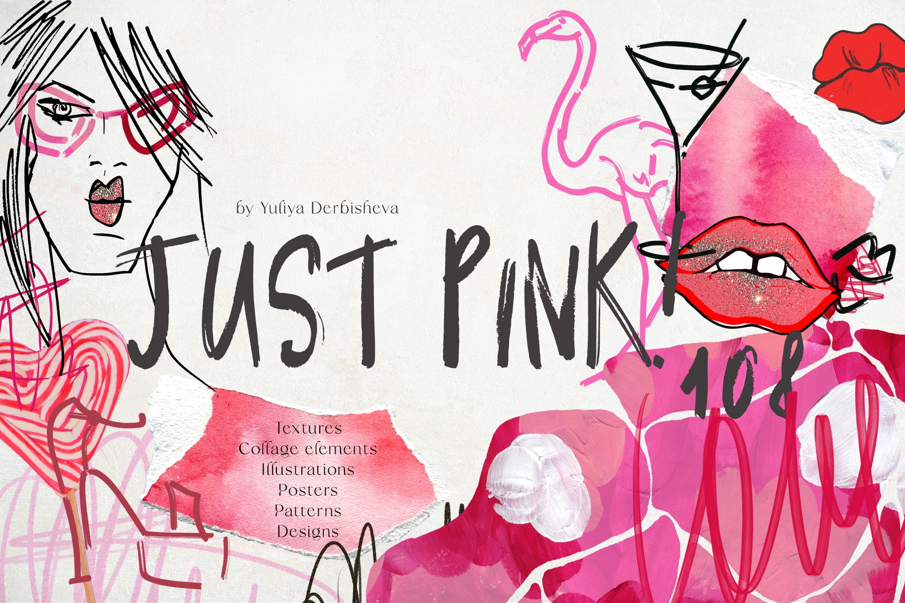 Just Pink Barbiecore collage illustrations and backgrounds