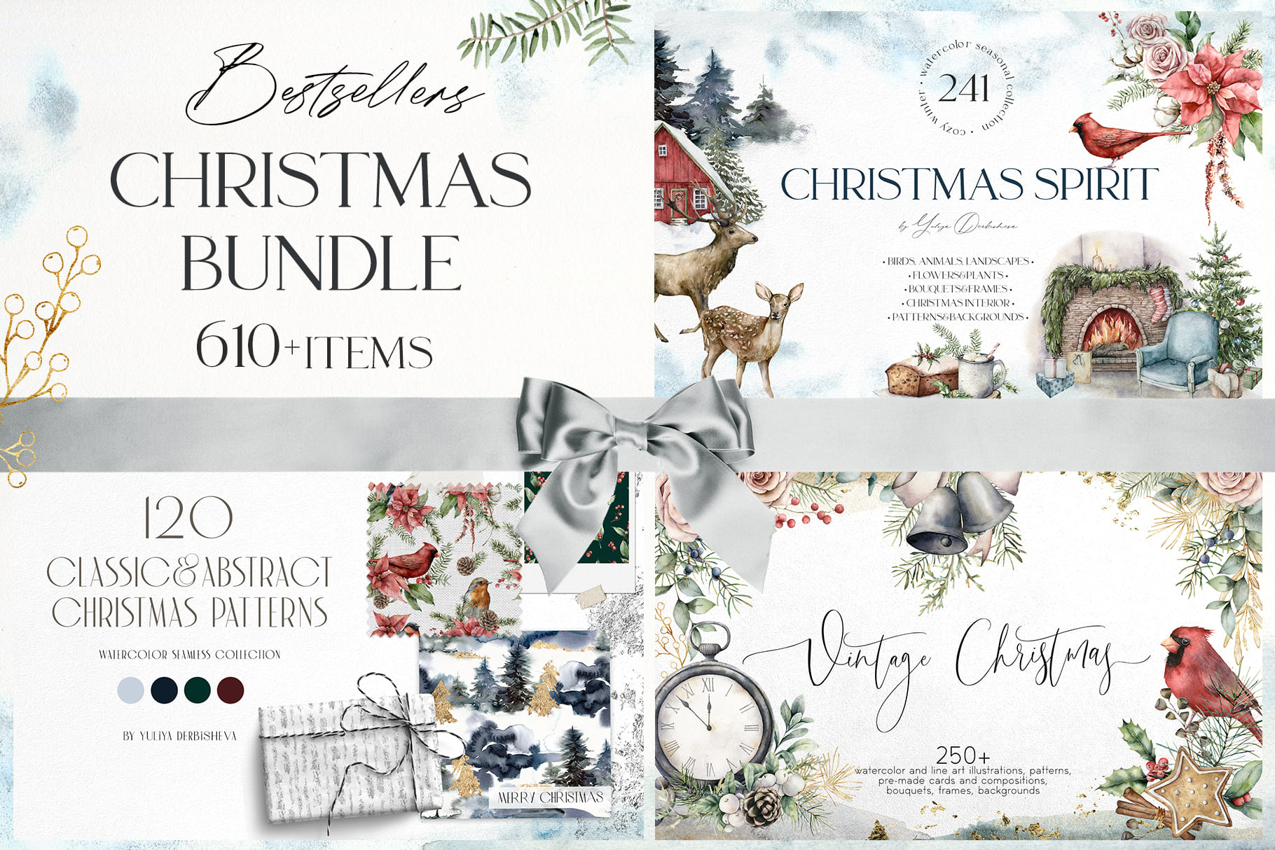 Bestsellers Christmas watercolor illustrations Bundle clipart