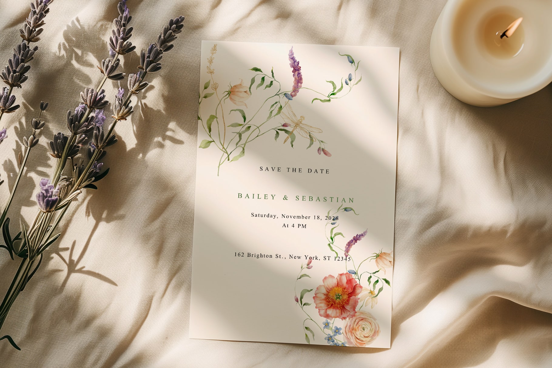 Peachy meadow watercolor wildflower illustrations