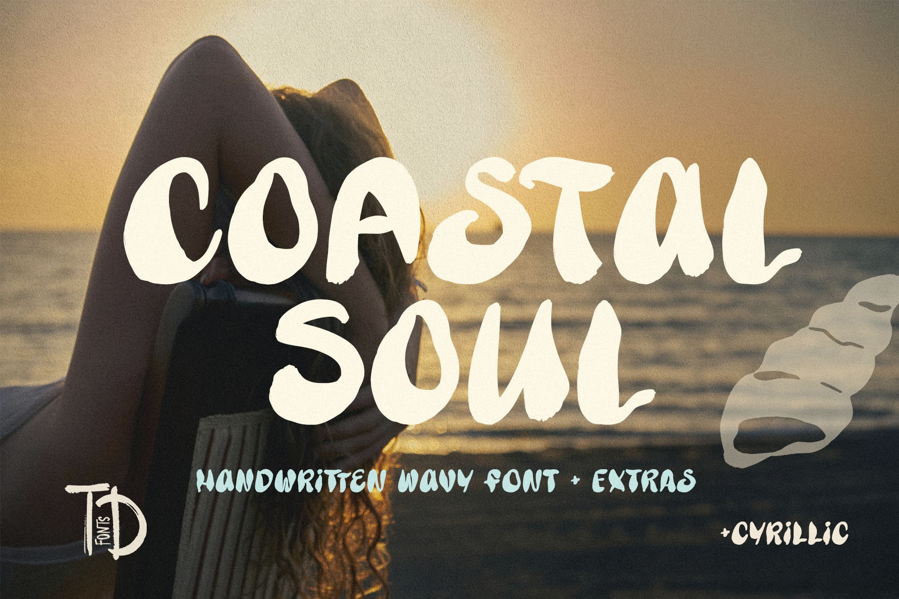 Coastal soul wavy groovy handwritten font + sea illustrations