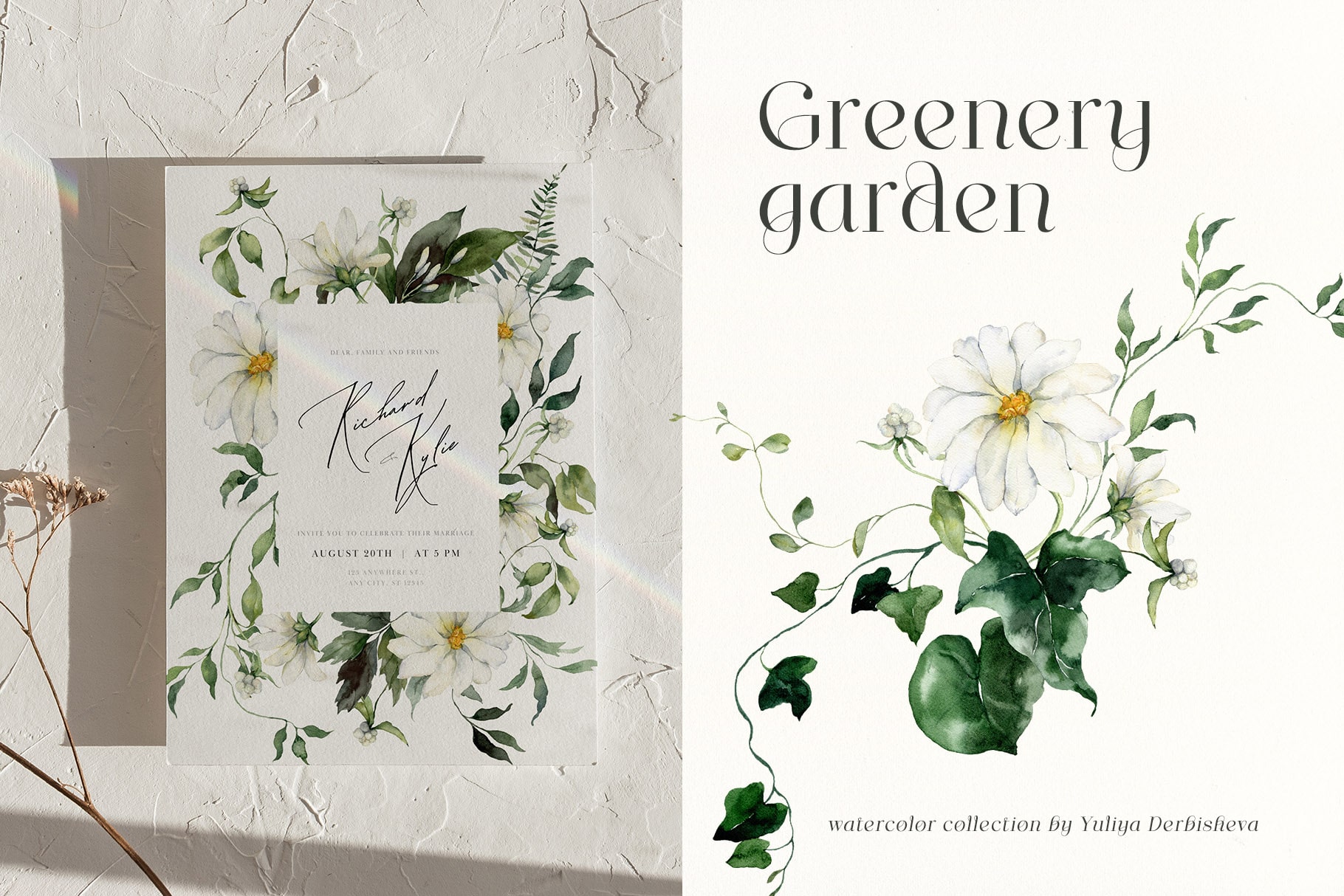 Greenery garden watercolor foliage illustrations clipart