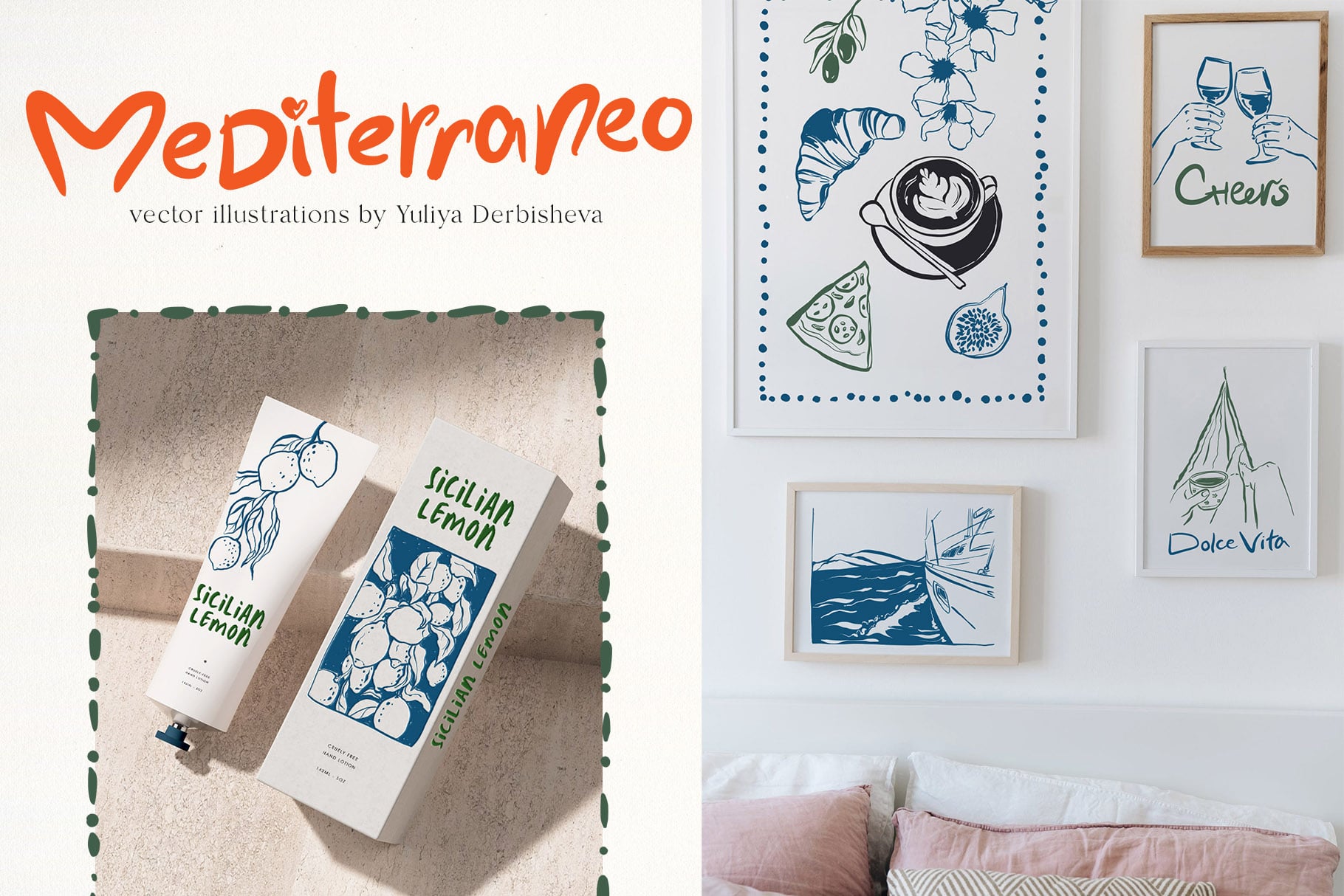 Mediterranean Dolce Vita illustrations doodle vector