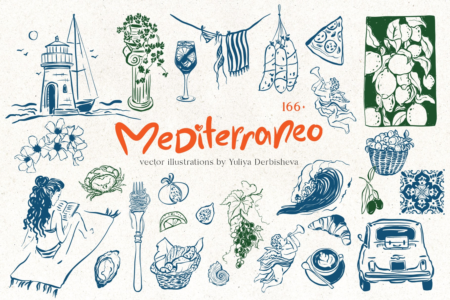Mediterranean Dolce Vita illustrations doodle vector