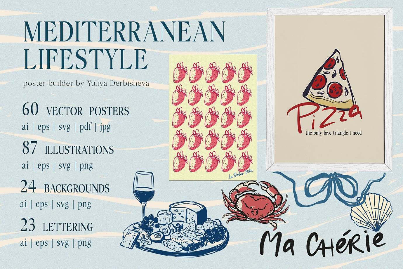 Mediterranean Lifestyle Posters Art Prints vector collection