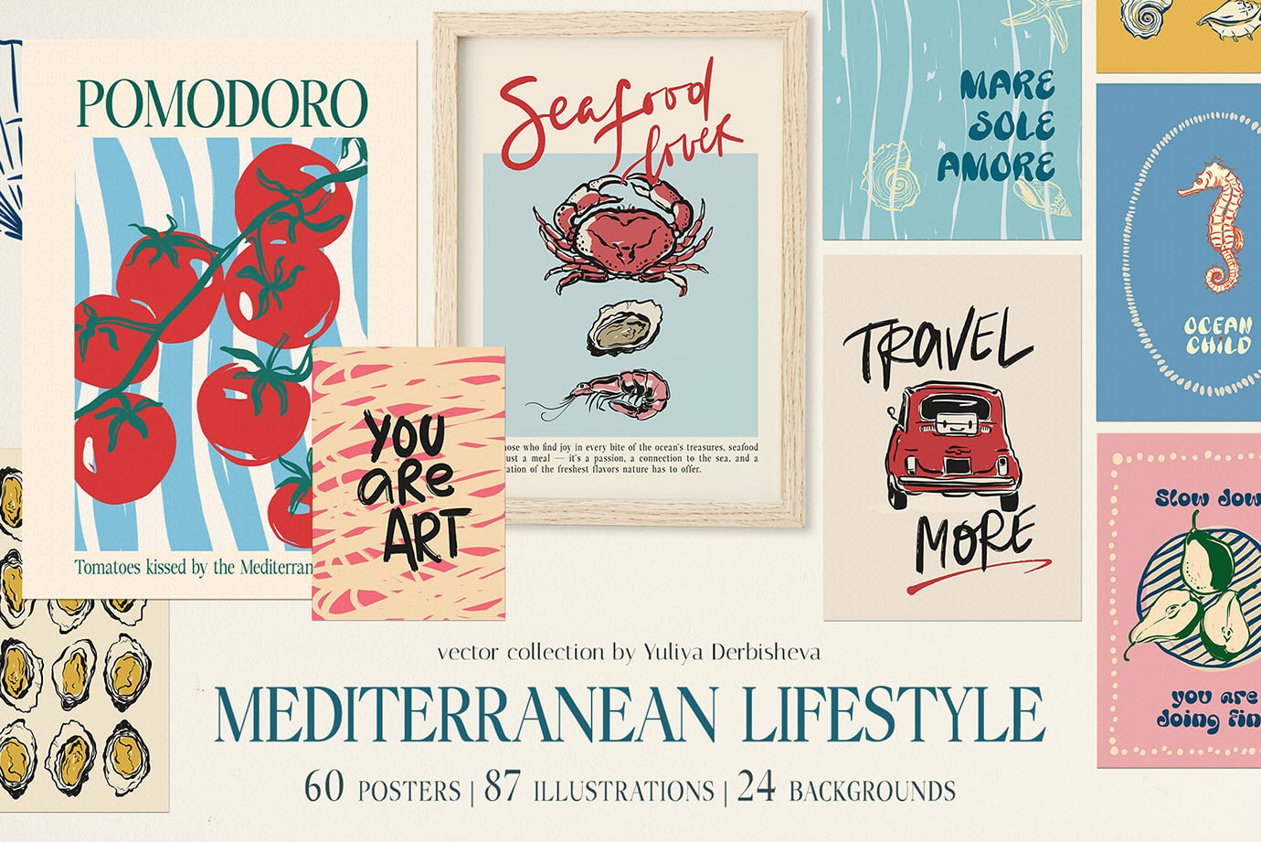 Mediterranean Lifestyle Posters Art Prints vector collection