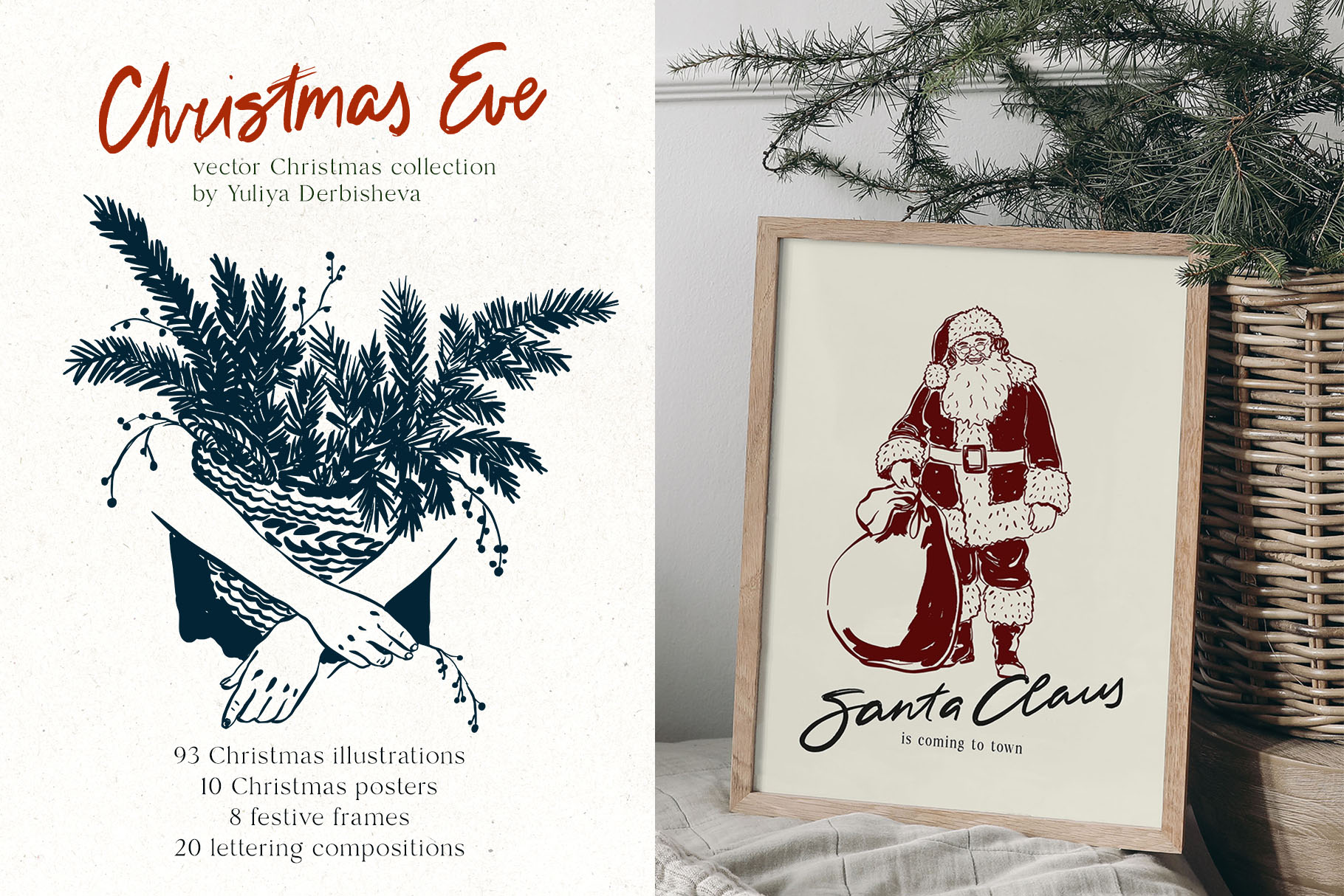 Christmas Eve vector doodles illustrations and festive design