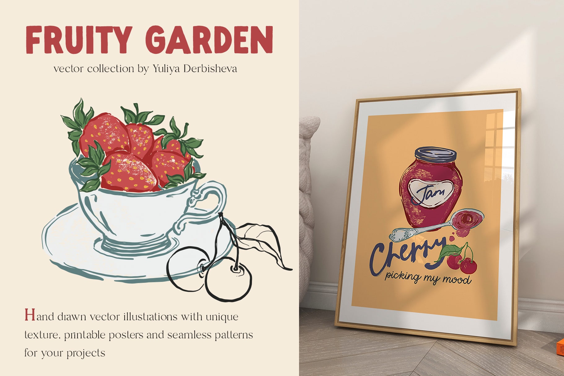 Fruity Garden vector fruits and berries illustrations, posters, patterns