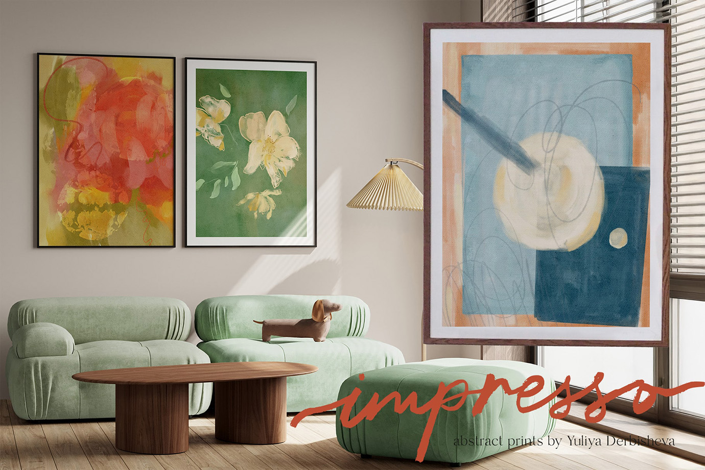Impresso abstract prints posters wall art hand painted background