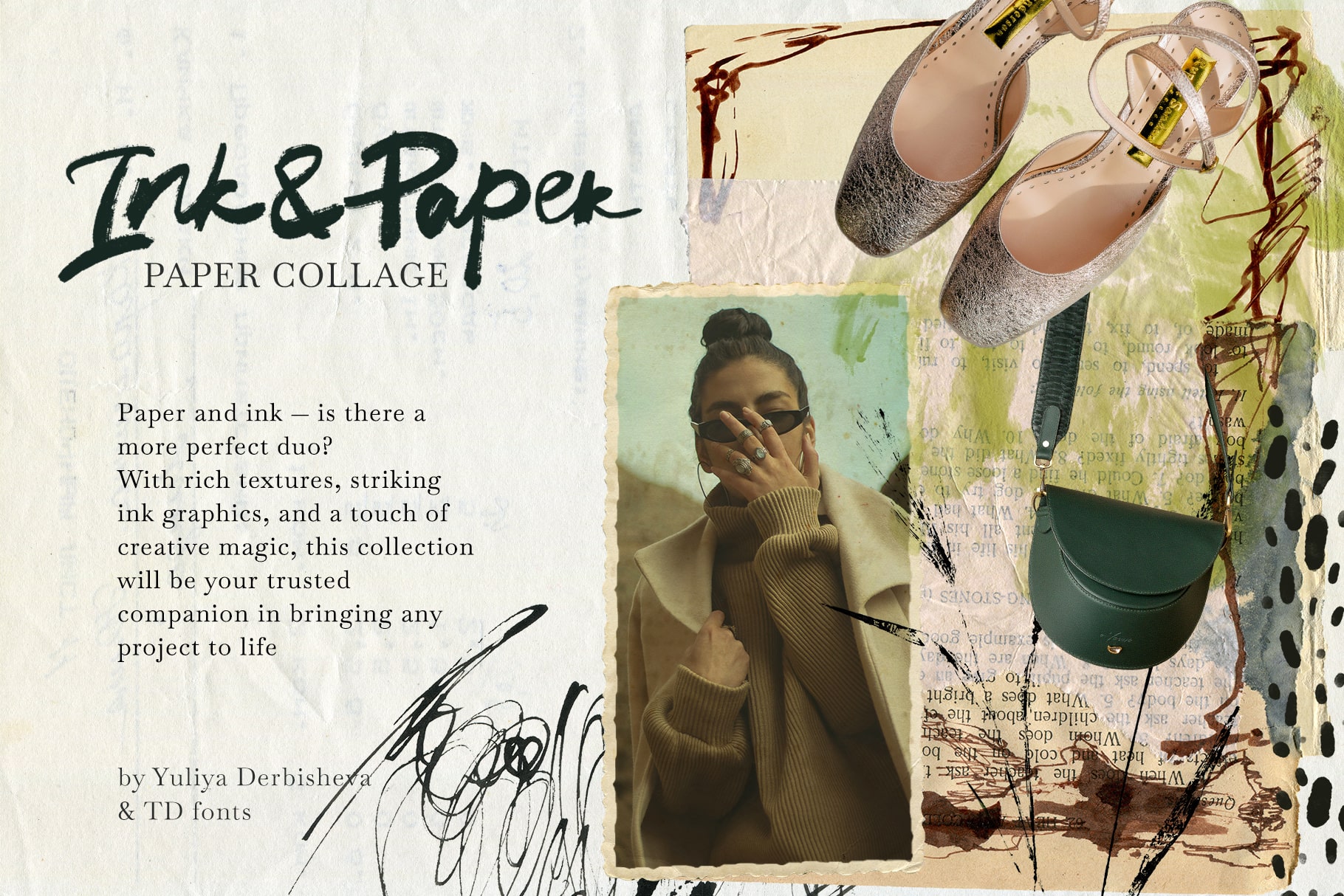 Paper & Ink: Mixed Media Collage Elements + vintage & modern paper backgrounds for design
