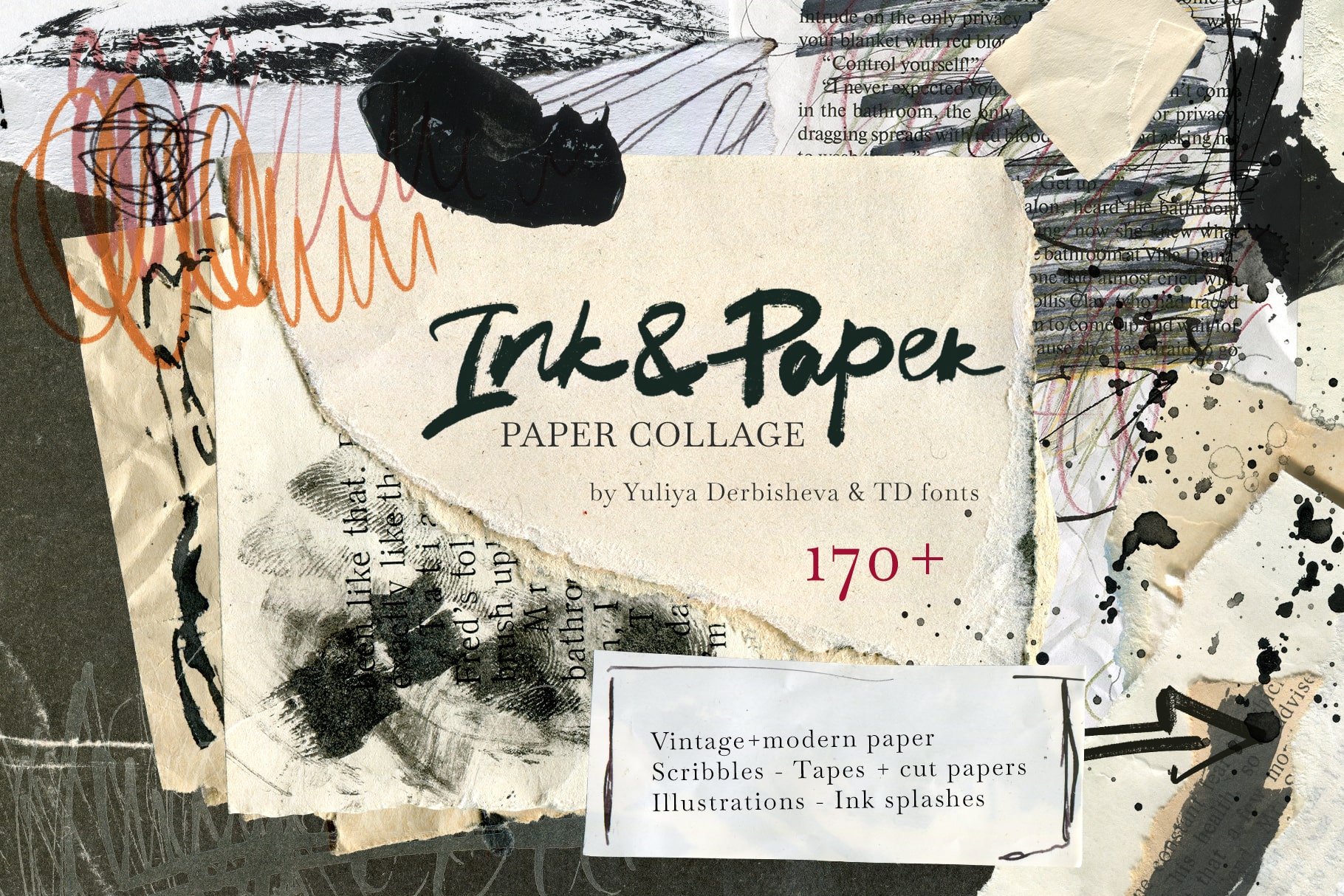 Paper & Ink: Mixed Media Collage Elements + vintage & modern paper backgrounds for design