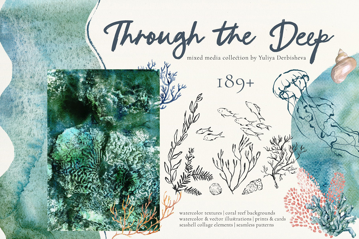 Through the Deep – Mixed Media Ocean backgrounds & marine graphics