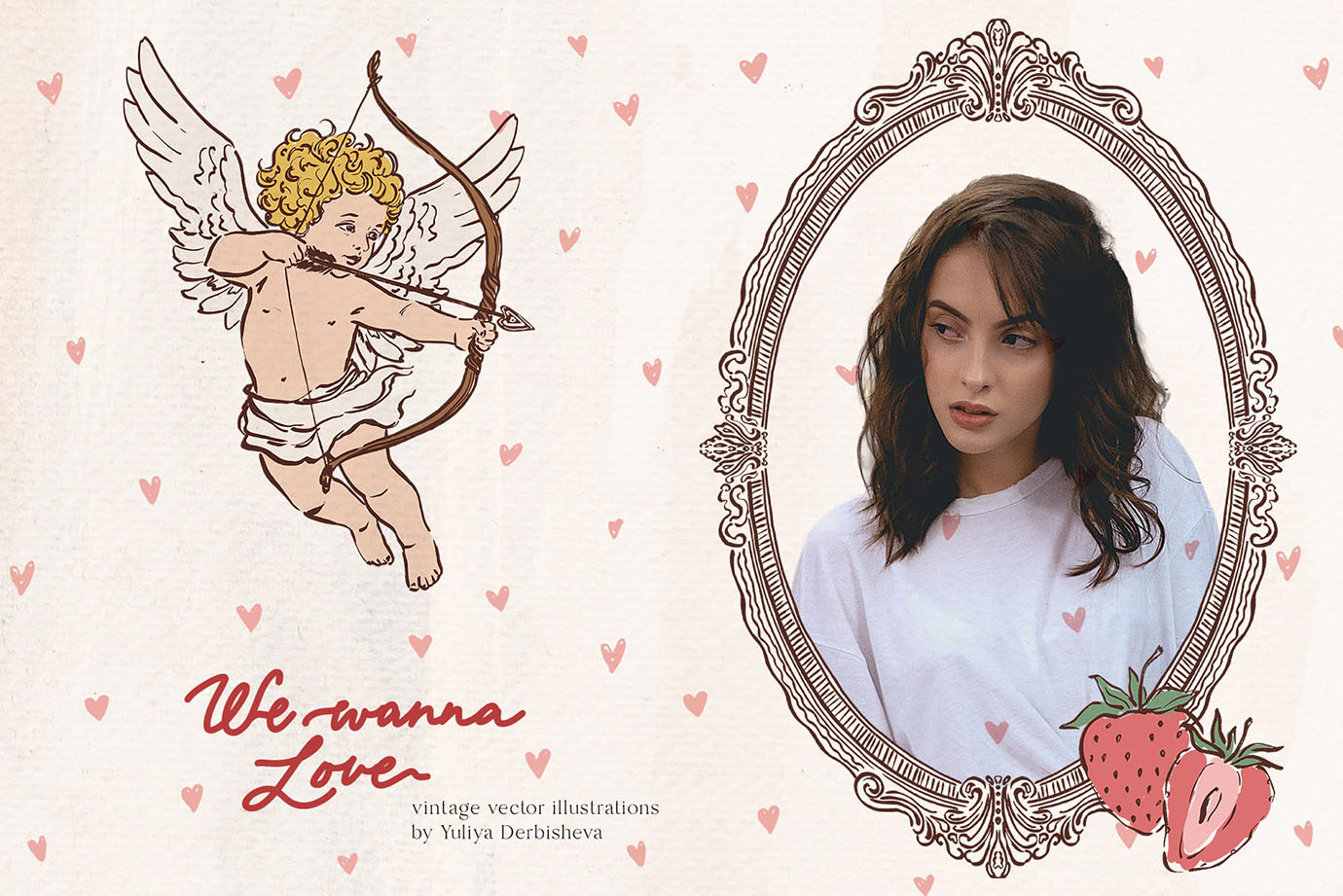 We wanna Love: vector vintage illustrations, Cupids clipart, rococo elegant frames, Valentine's Day posters and cards