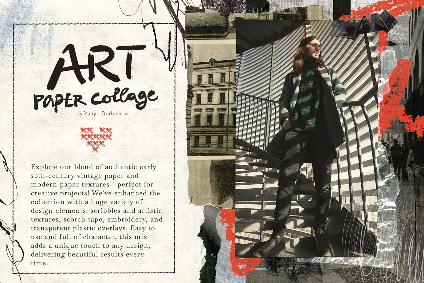 Art Paper Collage – 200+ Mixed Media PNG Elements & Vintage Paper Textures Kit