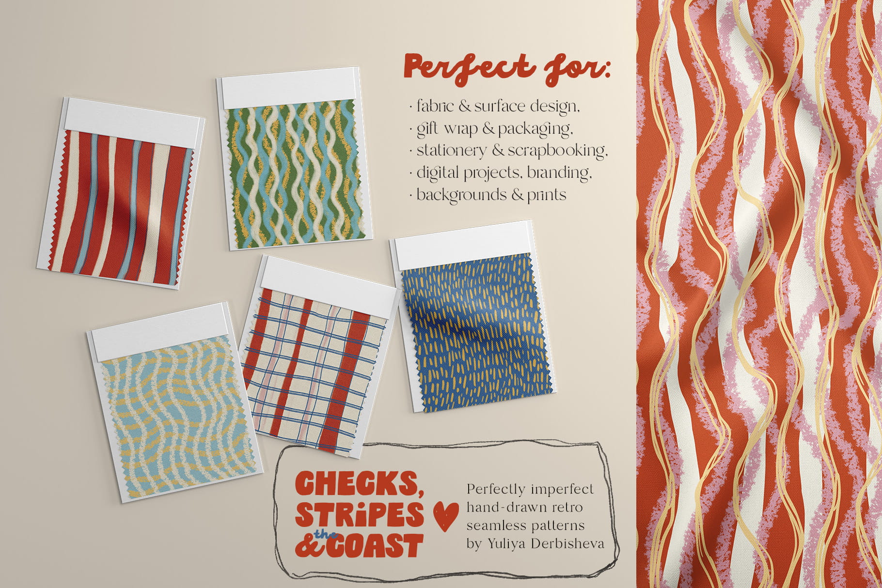 Checks, Stripes & the Coast — Hand-Drawn Coastal Seamless Patterns