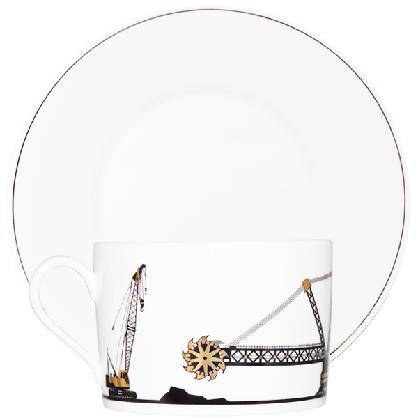 Чайная пара большая "Экскаваторы". Деколь