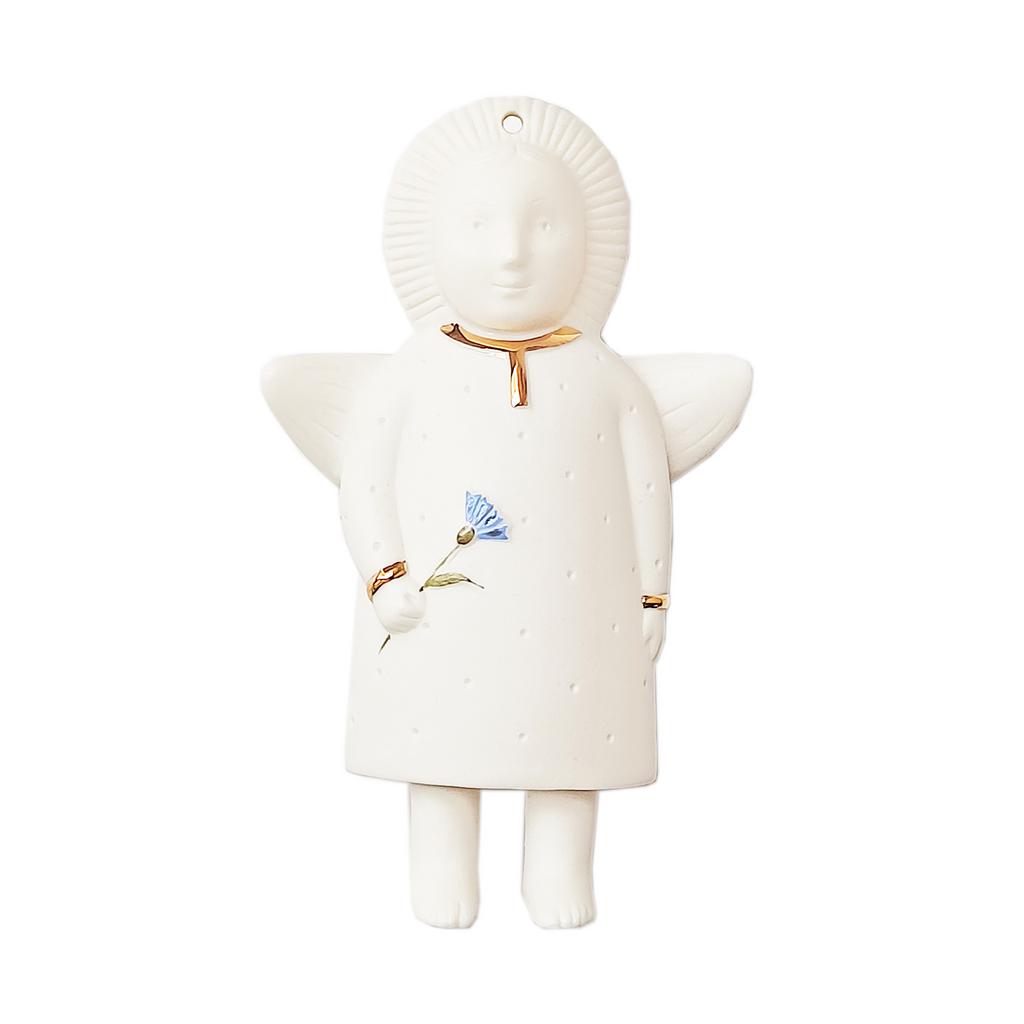 Ёлочная игрушка "Ангел с васильком" с позолотой