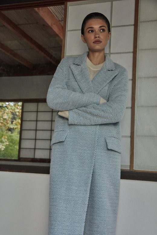 Пальто BOYFRIEND цв. елочка-бледно-голубая арт.м-437