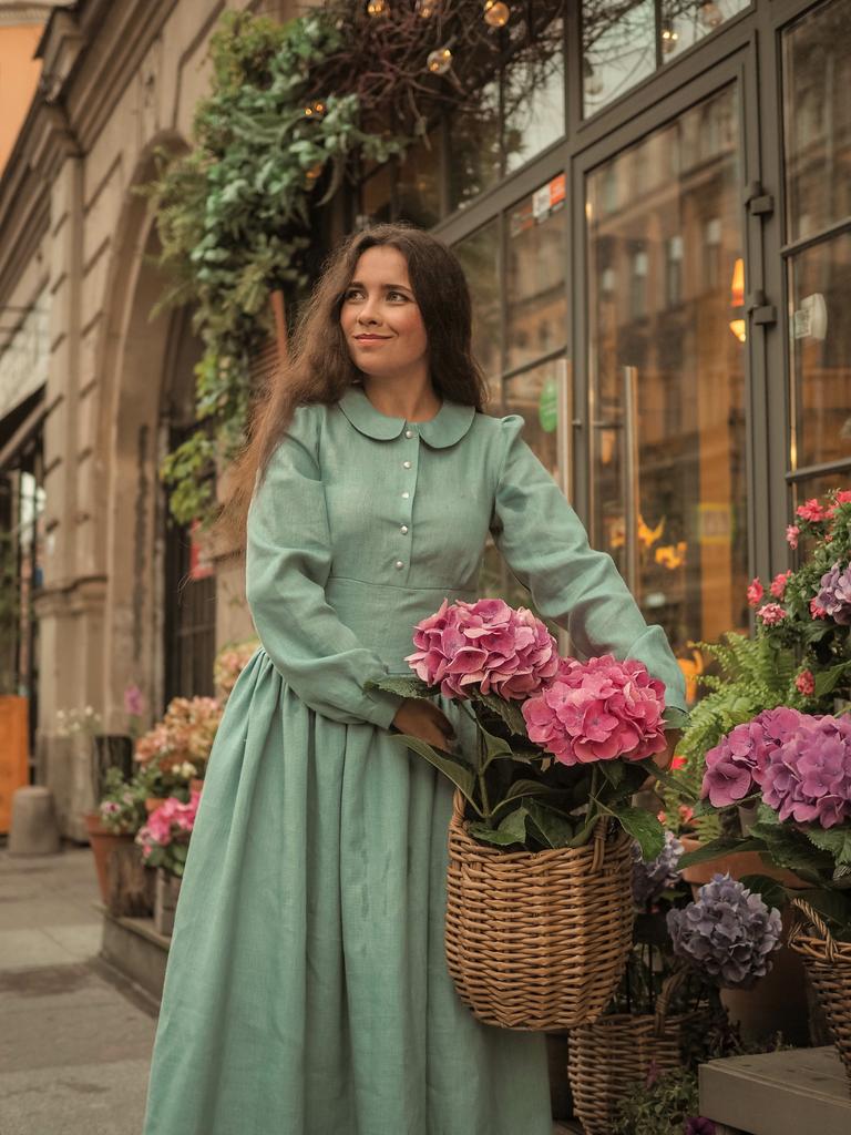 Платье "Свидание" - лён «голубая мята»