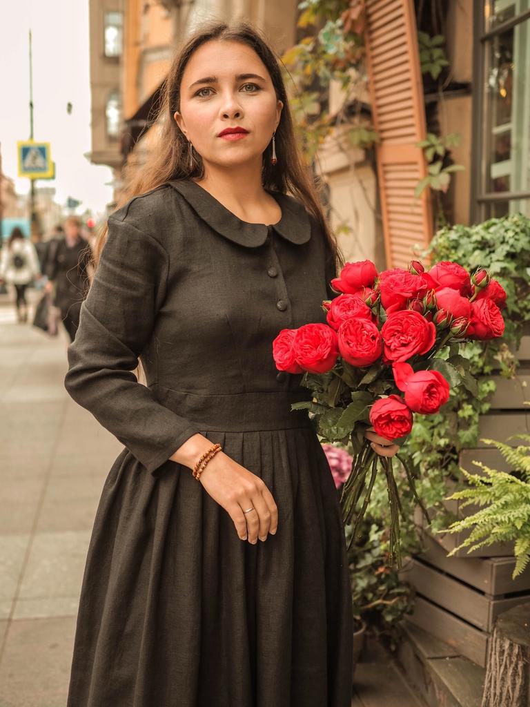 Платье "Маленькие женщины" - БЭСС черный лен