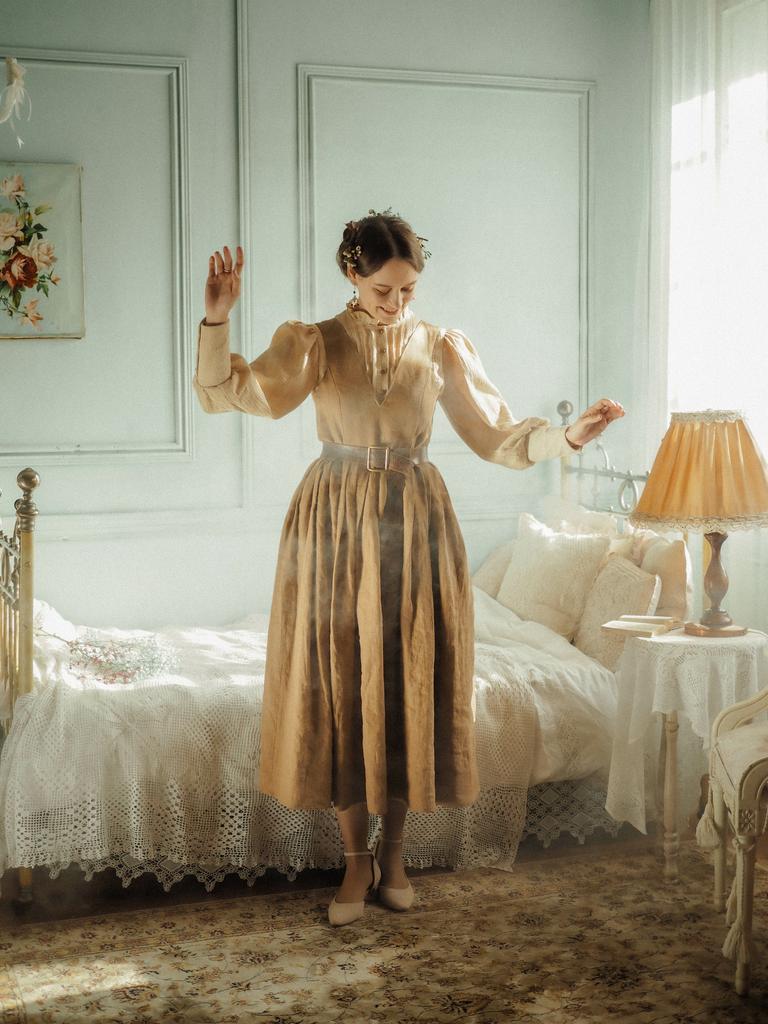 Сарафан "Вечер в саду"- лён "верблюд"