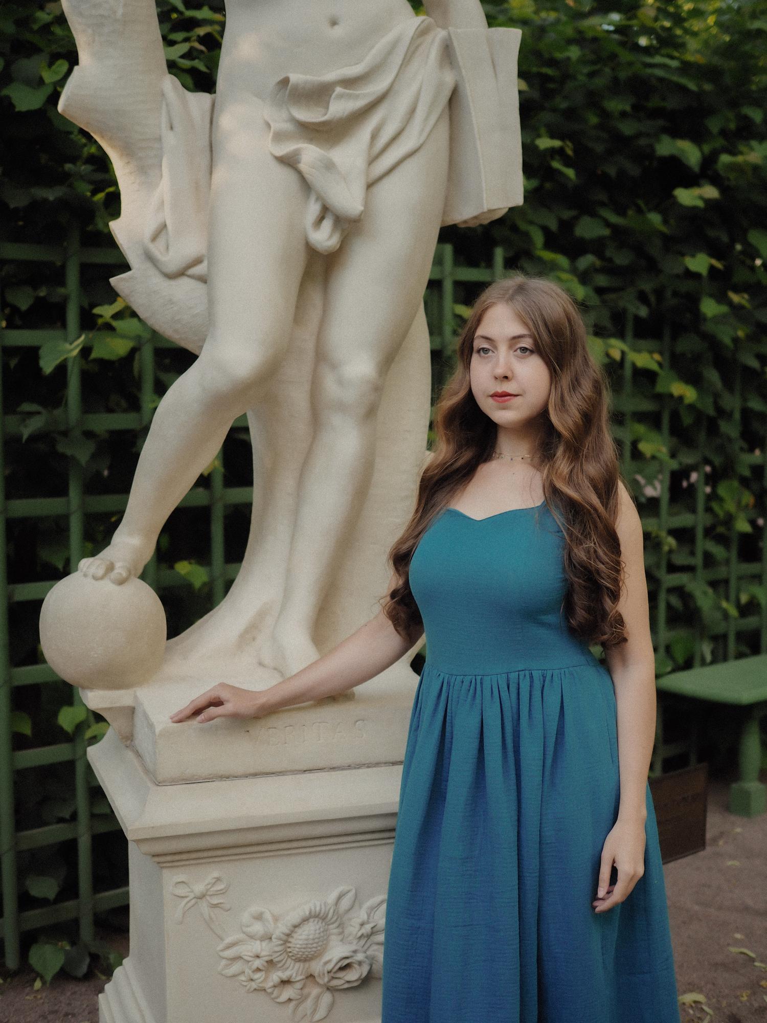 Сарафанчик "Таврический сад" из муслина петроль