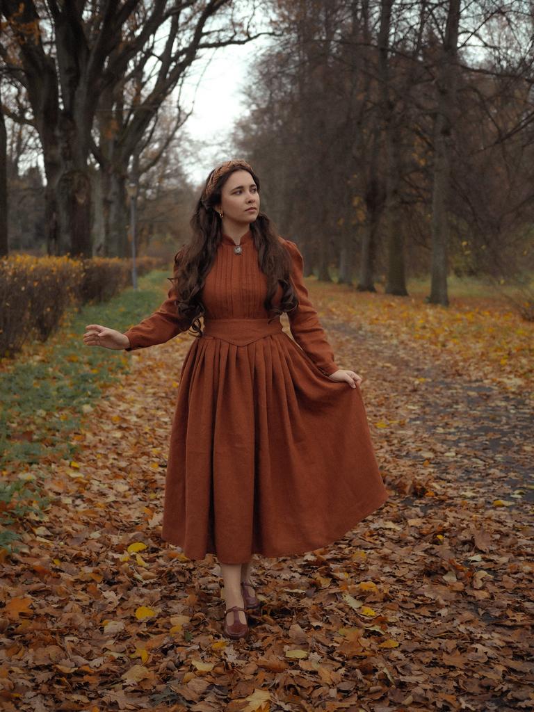 Платье "Энн"-  терракотовый лён