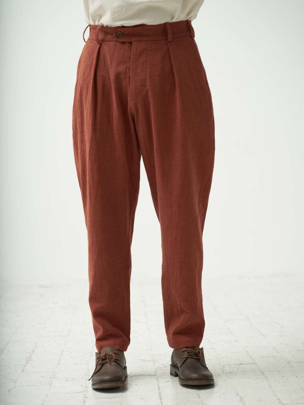 Терракотовые базовые брюки из смеси льна и хлопка